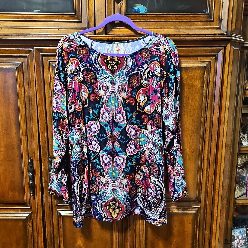 Johnny Was Hannah Velvet  Multicolor Paisley Tunic Sz. LG -  NWOT!